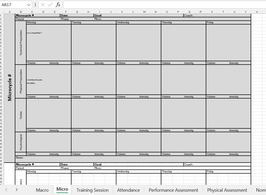 Team sports microcycle planning preview